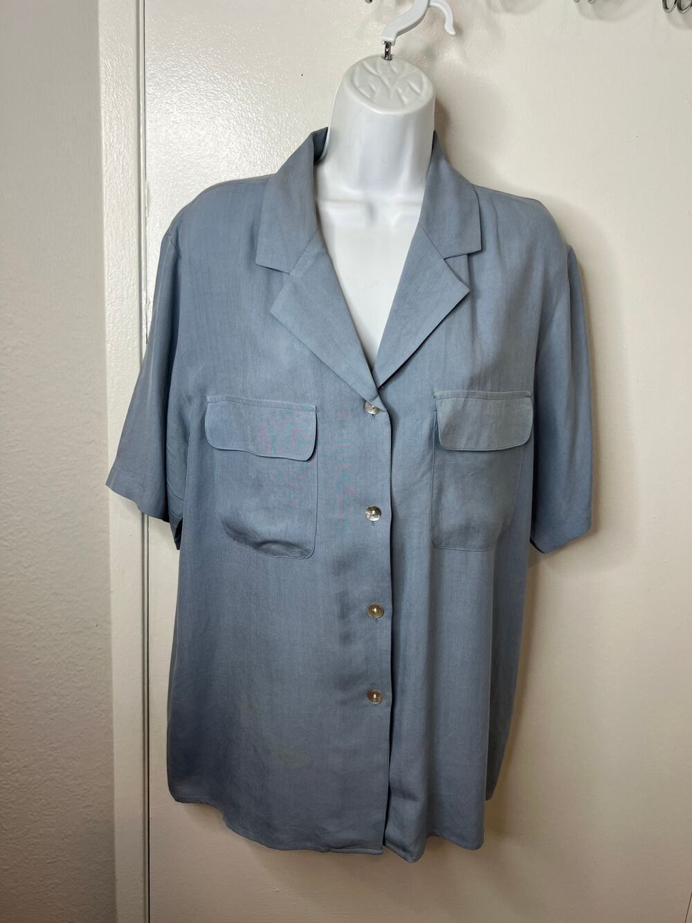 Vintage Silk House Women's 100% Silk Short Sleeve Button Up Blouse ~ Size M